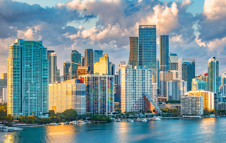 Wide shot of the miami skyline