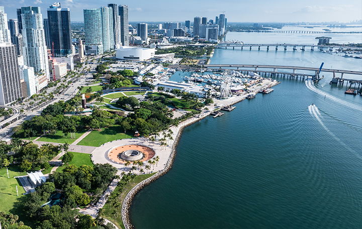 Wide shot of the miami skyline